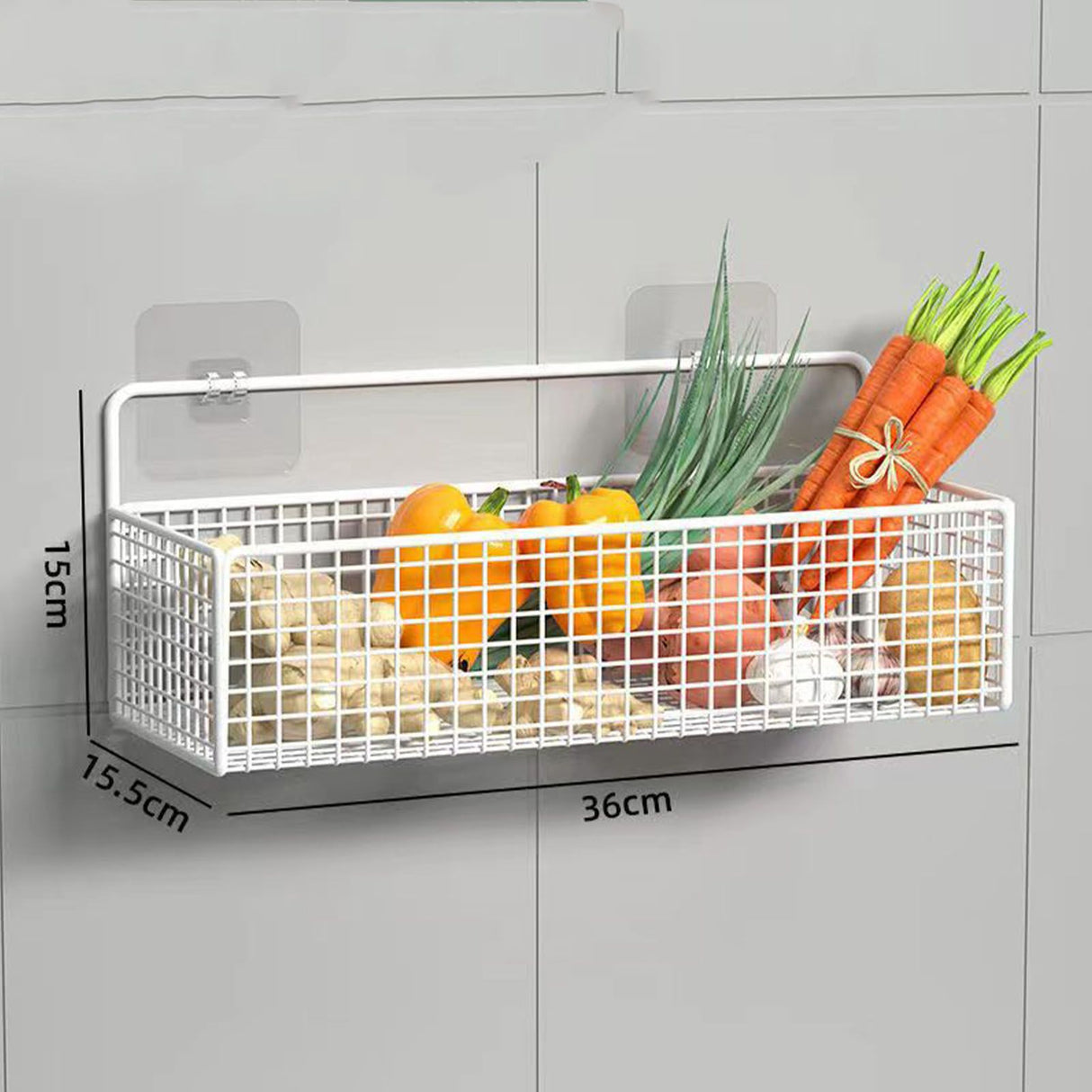 Kitchen Hanging Storage Rack Wall Mounted Storage Basket Punch Free Hanging Wall Organizer Baskets for Dormitory Bedroom White