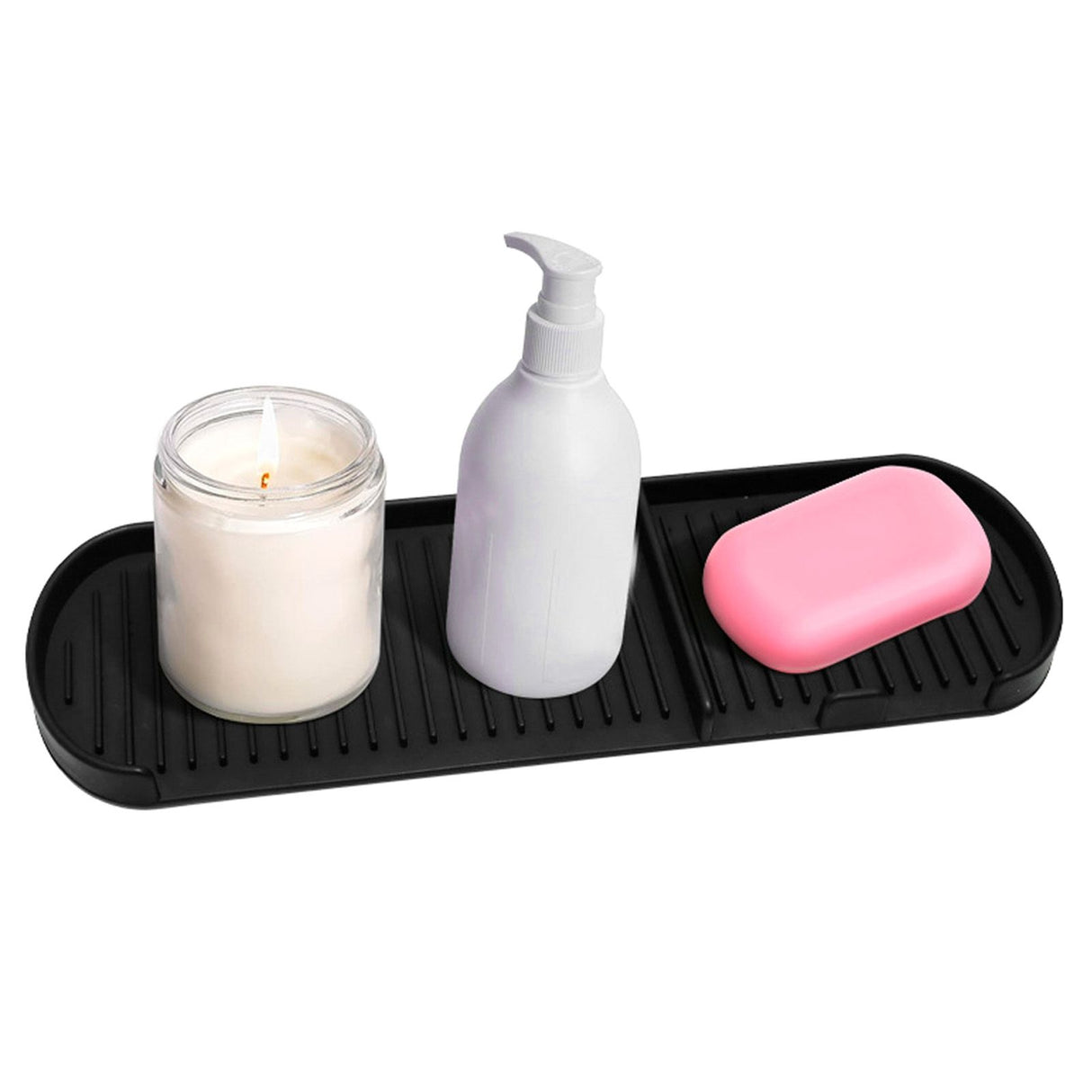 Counter Silicone Drainage Tray Food Grade Skid Resistance Frosted Bottom Silicone Dish Drying Mat for Bathroom Black