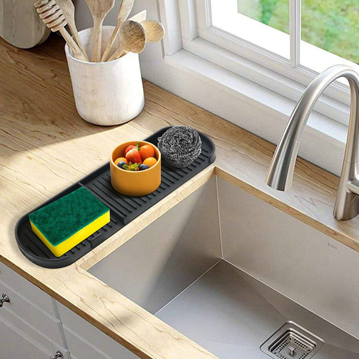Counter Silicone Drainage Tray Food Grade Skid Resistance Frosted Bottom Silicone Dish Drying Mat for Bathroom Black