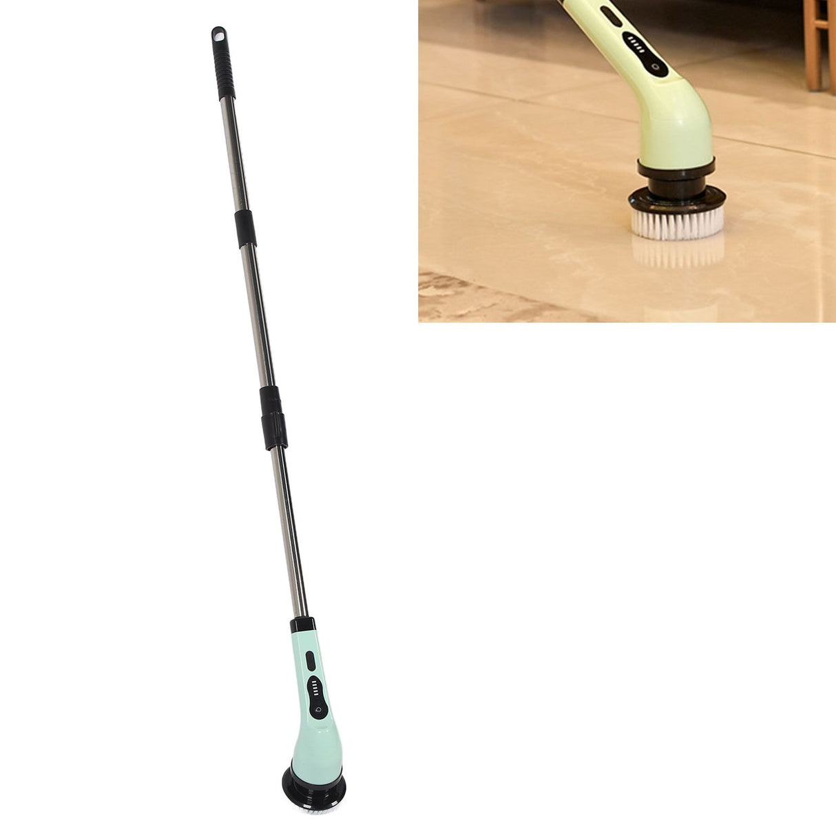 Electric Handheld Brush Adjustable Extension Handle Powerful Highly Efficient Labor Saving Electric Spin Scrubber for Bathroom Kitchen 9 Heads Green