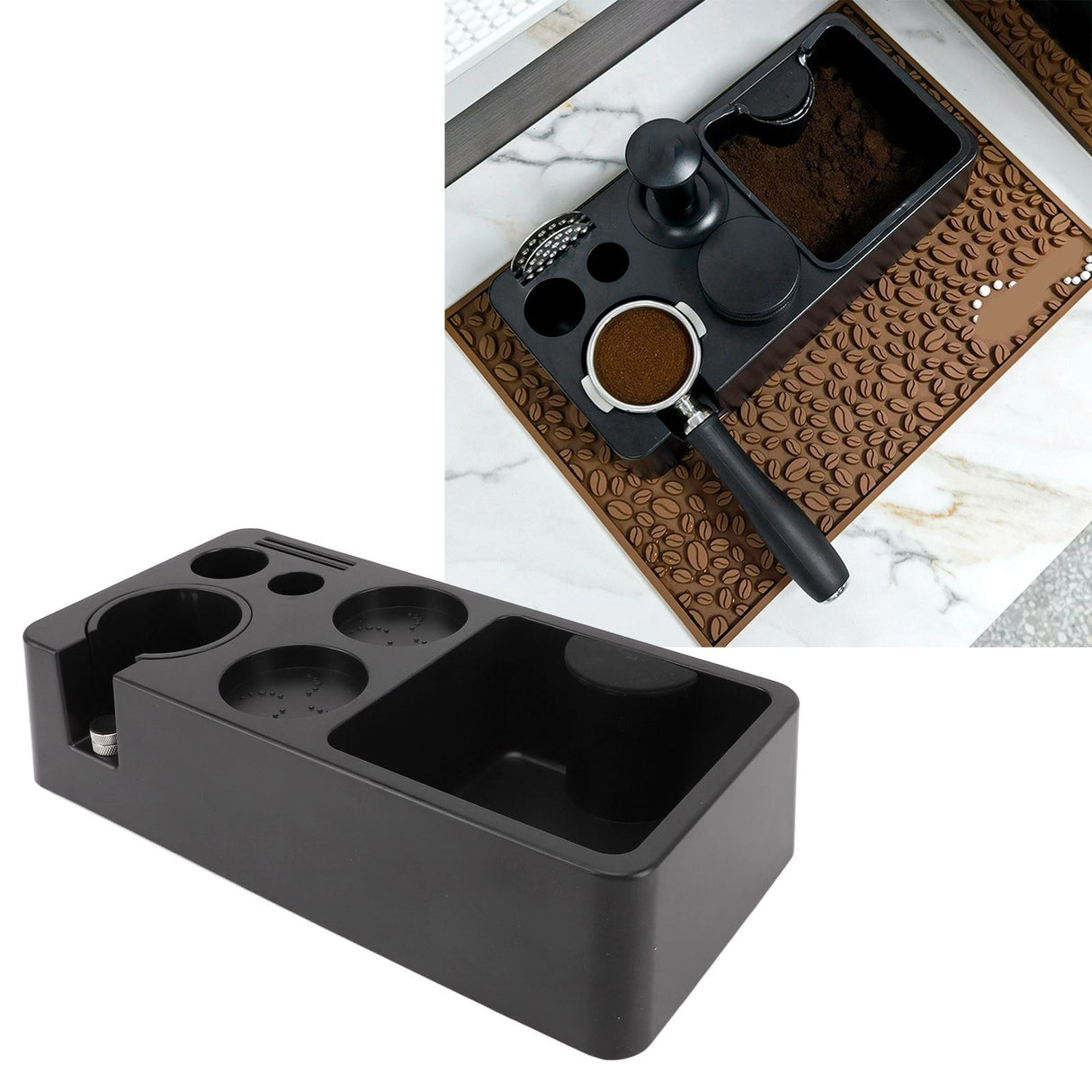Coffee Tamping Station ABS Modern Multifunctional Coffee Filter Tamper Holder Portafilter Stand for Home Kitchen Cafe Bar Black