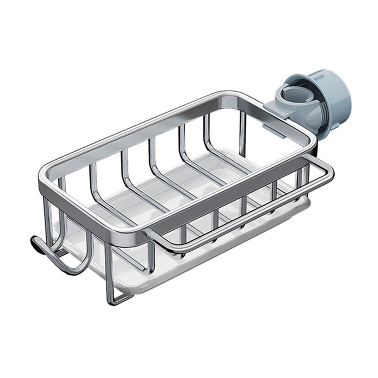 Kitchen Faucet Organizer Multifunctional Rustproof Sponge Dish Soap Brush Sink Caddy Holder with Drip Tray Silver