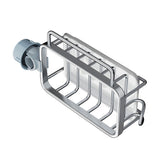 Kitchen Faucet Organizer Multifunctional Rustproof Sponge Dish Soap Brush Sink Caddy Holder with Drip Tray Silver - Side View