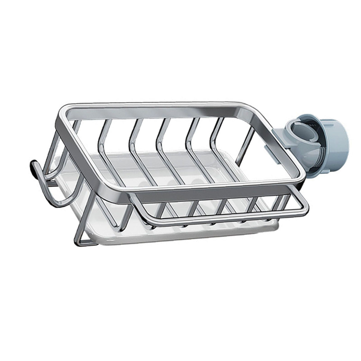 Kitchen Faucet Organizer Multifunctional Rustproof Sponge Dish Soap Brush Sink Caddy Holder with Drip Tray Silver