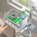 Kitchen Faucet Organizer Multifunctional Rustproof Sponge Dish Soap Brush Sink Caddy Holder with Drip Tray Silver - Extra Image