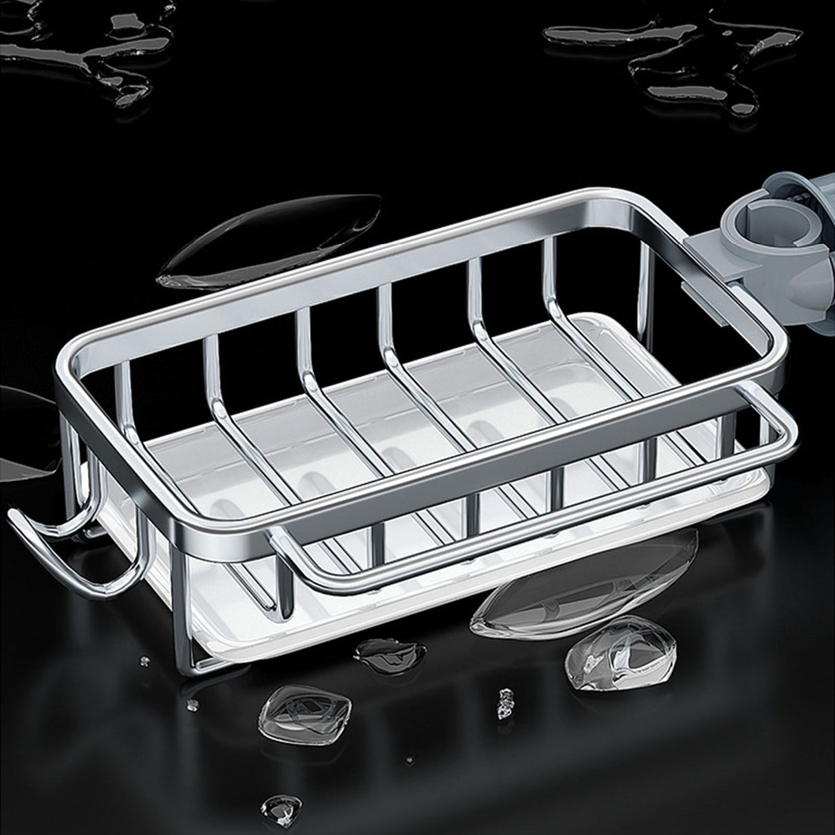 Kitchen Faucet Organizer Multifunctional Rustproof Sponge Dish Soap Brush Sink Caddy Holder with Drip Tray Silver