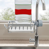 Kitchen Faucet Organizer Multifunctional Rustproof Sponge Dish Soap Brush Sink Caddy Holder with Drip Tray Silver