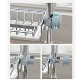 Kitchen Faucet Organizer Multifunctional Rustproof Sponge Dish Soap Brush Sink Caddy Holder with Drip Tray Silver