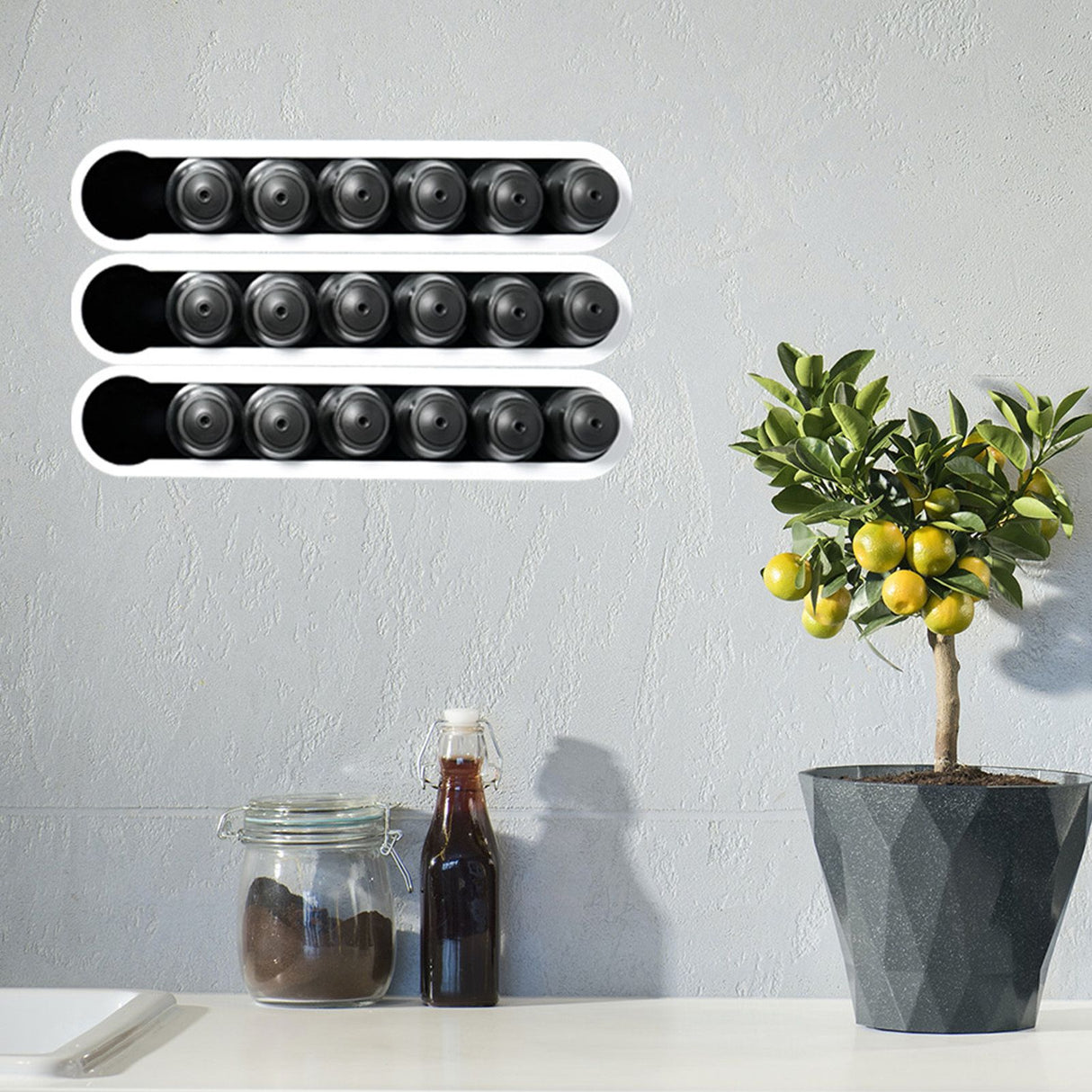 Coffee Capsule Holder Acrylic Holds 6 Capsule Black Wall Hanging Coffee Capsule Storage Rack for Kitchen Cabinet