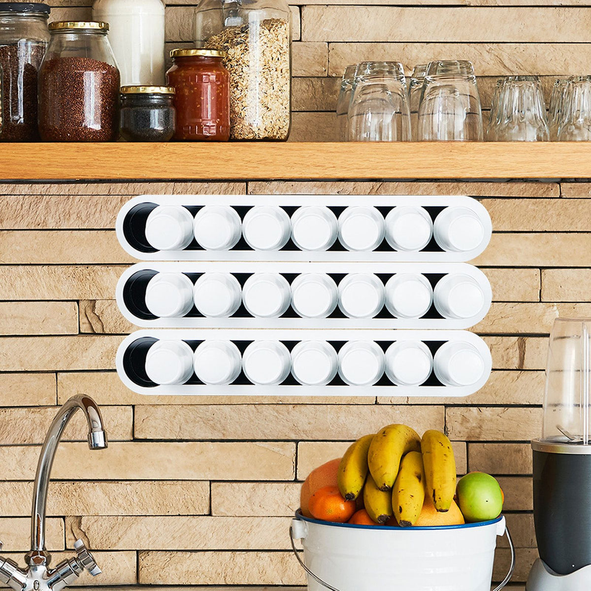 Wall Mount Coffee Capsule Holder Punch Free Black Acrylic Coffee Pod Wall Organizer for 7 Coffee Pods