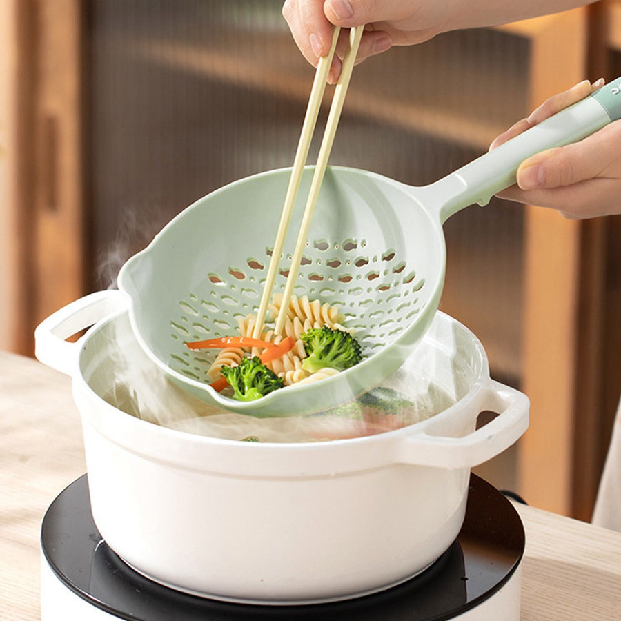 Ladle Fine Mesh Strainer Durable Nylon PVC Handle Heat Resistant Large Capacity Versatile Spoon Ladle for Kitchen Green