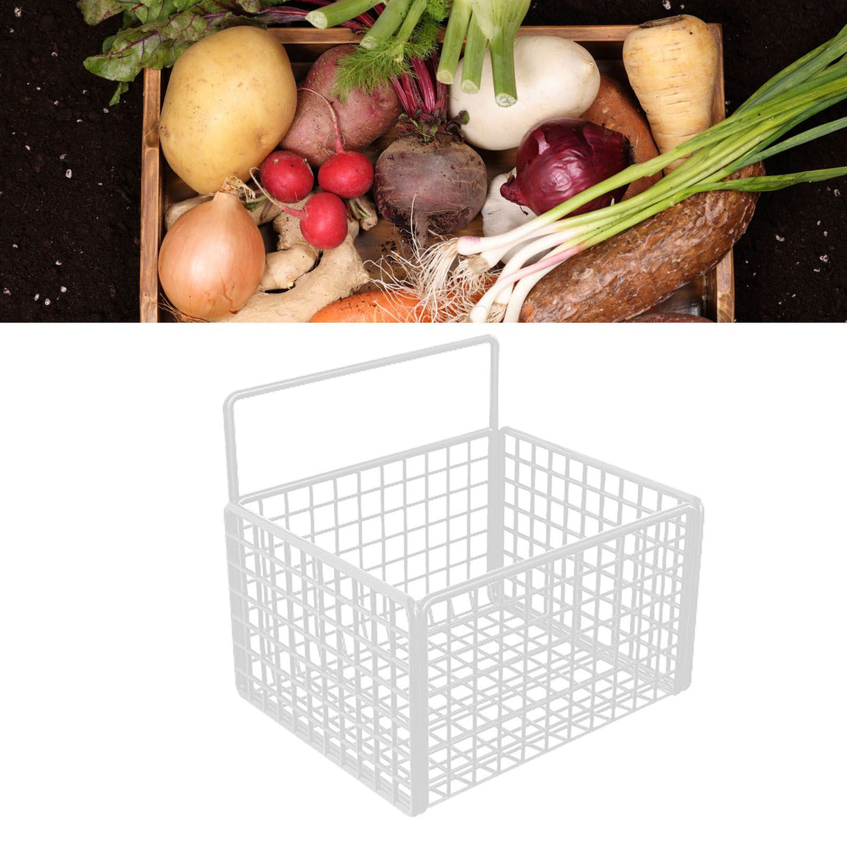 Wall Mounted Storage Basket No Drilling Adhesive Metal Wire Hanging Basket for Kitchen Food Pantry Bathroom Organization White