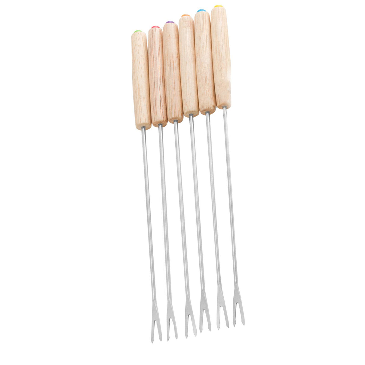 6pcs Stainless Steel Fondue Forks Cheese Fondue Sticks Smore Sticks with Wooden Handle Heat Resistant for Chocolate Cheese