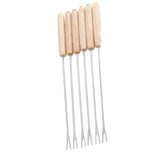 6pcs Stainless Steel Fondue Forks Cheese Fondue Sticks Smore Sticks with Wooden Handle Heat Resistant for Chocolate Cheese