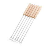 6pcs Stainless Steel Fondue Forks Cheese Fondue Sticks Smore Sticks with Wooden Handle Heat Resistant for Chocolate Cheese