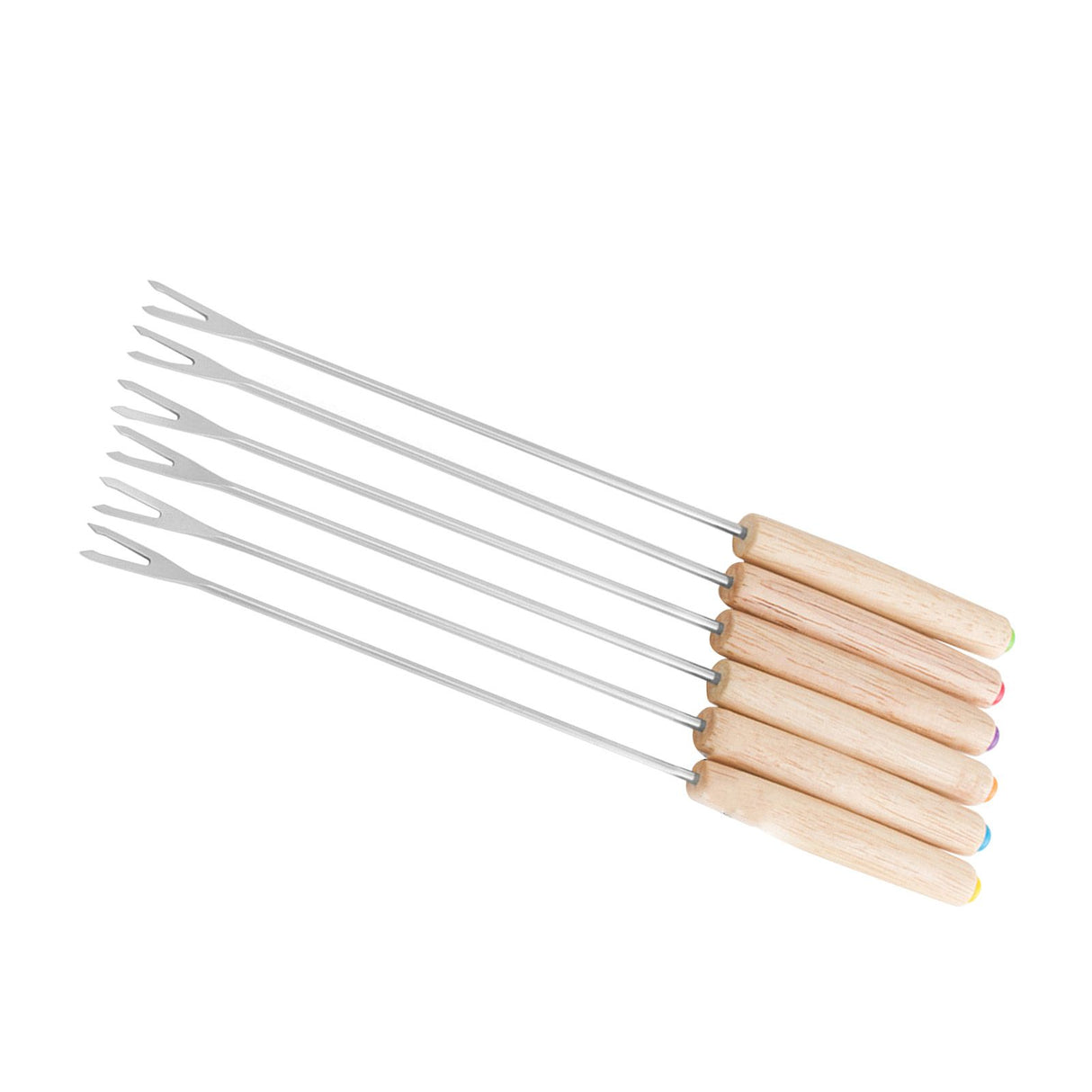 6pcs Stainless Steel Fondue Forks Cheese Fondue Sticks Smore Sticks with Wooden Handle Heat Resistant for Chocolate Cheese