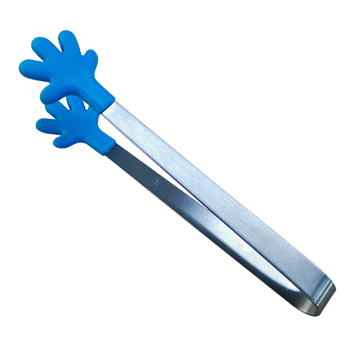 Hand Shape Small Tongs Silicone Tips Blue Stainless Steel Funny Heat Resistant Easy Clean Food Tongs for Ice Fruits