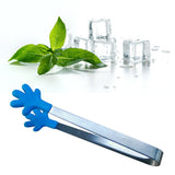 Hand Shape Small Tongs Silicone Tips Blue Stainless Steel Funny Heat Resistant Easy Clean Food Tongs for Ice Fruits - 45-Degree Angle