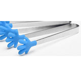 Hand Shape Small Tongs Silicone Tips Blue Stainless Steel Funny Heat Resistant Easy Clean Food Tongs for Ice Fruits - Close-Up Angle
