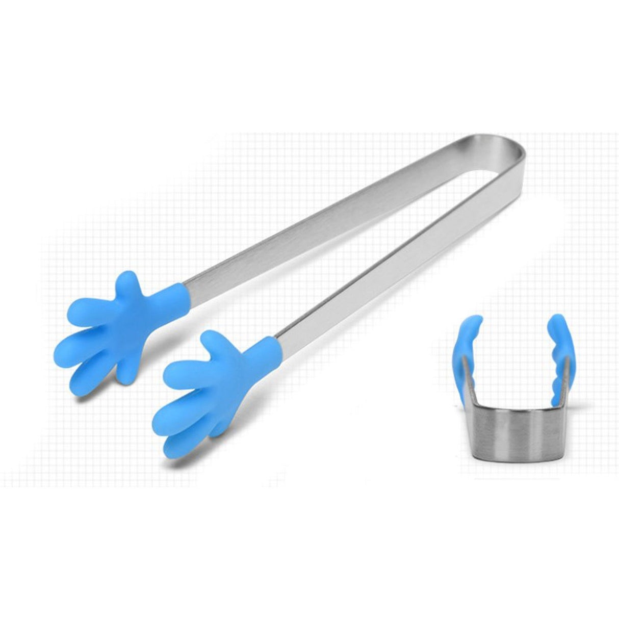 Hand Shape Small Tongs Silicone Tips Blue Stainless Steel Funny Heat Resistant Easy Clean Food Tongs for Ice Fruits