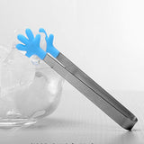 Hand Shape Small Tongs Silicone Tips Blue Stainless Steel Funny Heat Resistant Easy Clean Food Tongs for Ice Fruits