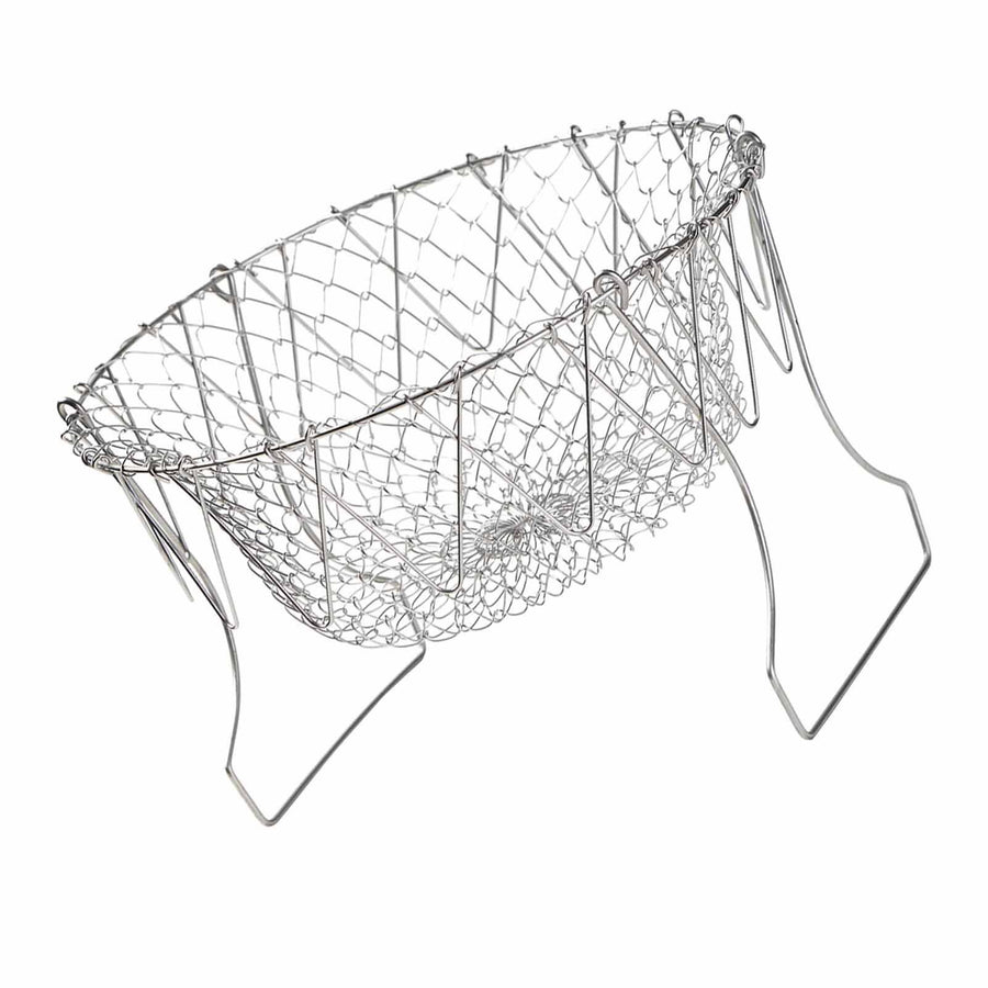 Stainless Steel Frying Basket Foldable Moderate Mesh Density Versatile Cooking Strainer Net for Kitchen