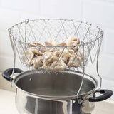 Stainless Steel Frying Basket Foldable Moderate Mesh Density Versatile Cooking Strainer Net for Kitchen