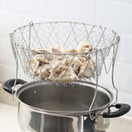 Stainless Steel Frying Basket Foldable Moderate Mesh Density Versatile Cooking Strainer Net for Kitchen
