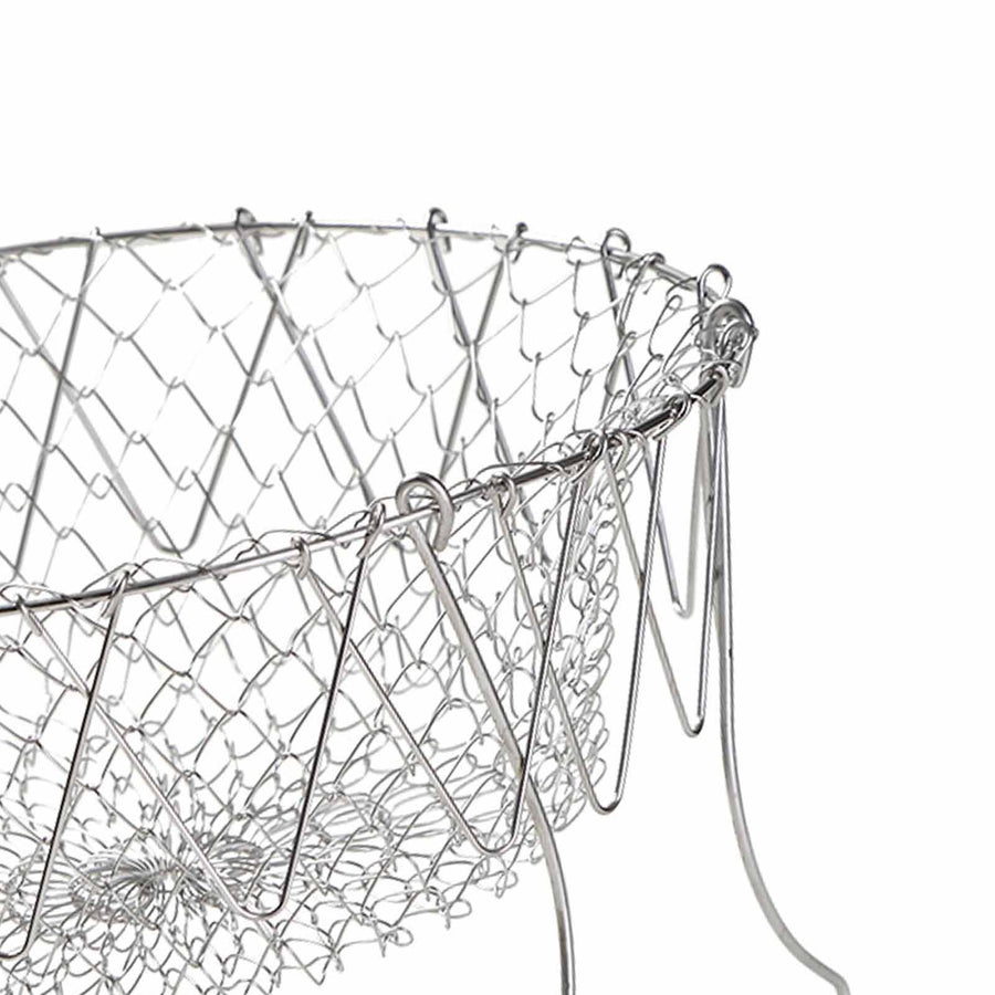 Stainless Steel Frying Basket Foldable Moderate Mesh Density Versatile Cooking Strainer Net for Kitchen