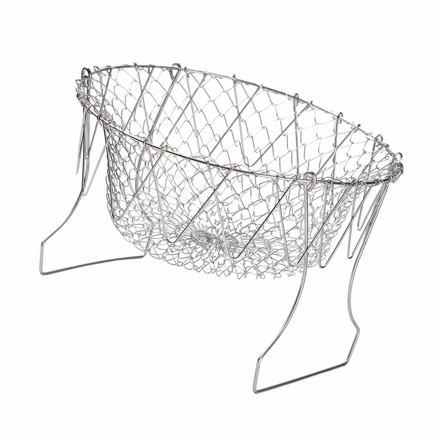Stainless Steel Frying Basket Foldable Moderate Mesh Density Versatile Cooking Strainer Net for Kitchen