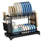 Dish Drying Rack for Countertop Aluminum 2 Tier Dish Rack with Drainboard and Utensil Holder for Kitchen Organization Black