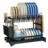 Dish Drying Rack for Countertop Aluminum 2 Tier Dish Rack with Drainboard and Utensil Holder for Kitchen Organization Black