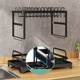 Dish Drying Rack for Countertop Aluminum 2 Tier Dish Rack with Drainboard and Utensil Holder for Kitchen Organization Black - Extra Image