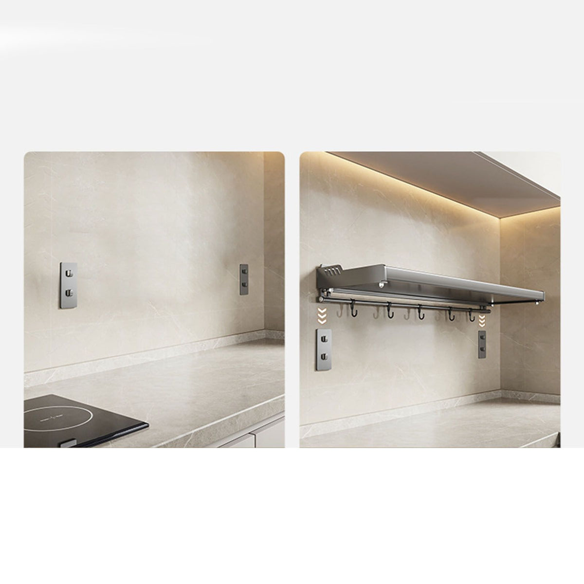 Wall Mount Kitchen Shelf Carbon Steel Punch Free Multifunctional Floating Shelf Hanging Spice Rack for Utensils
