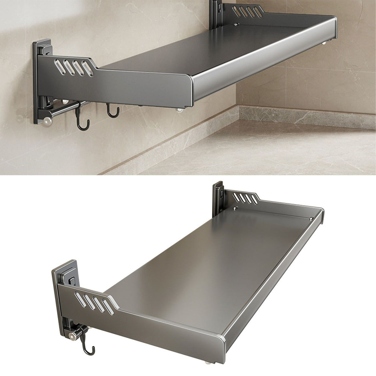Wall Mount Kitchen Shelf Carbon Steel Punch Free Multifunctional Floating Shelf Hanging Spice Rack for Utensils