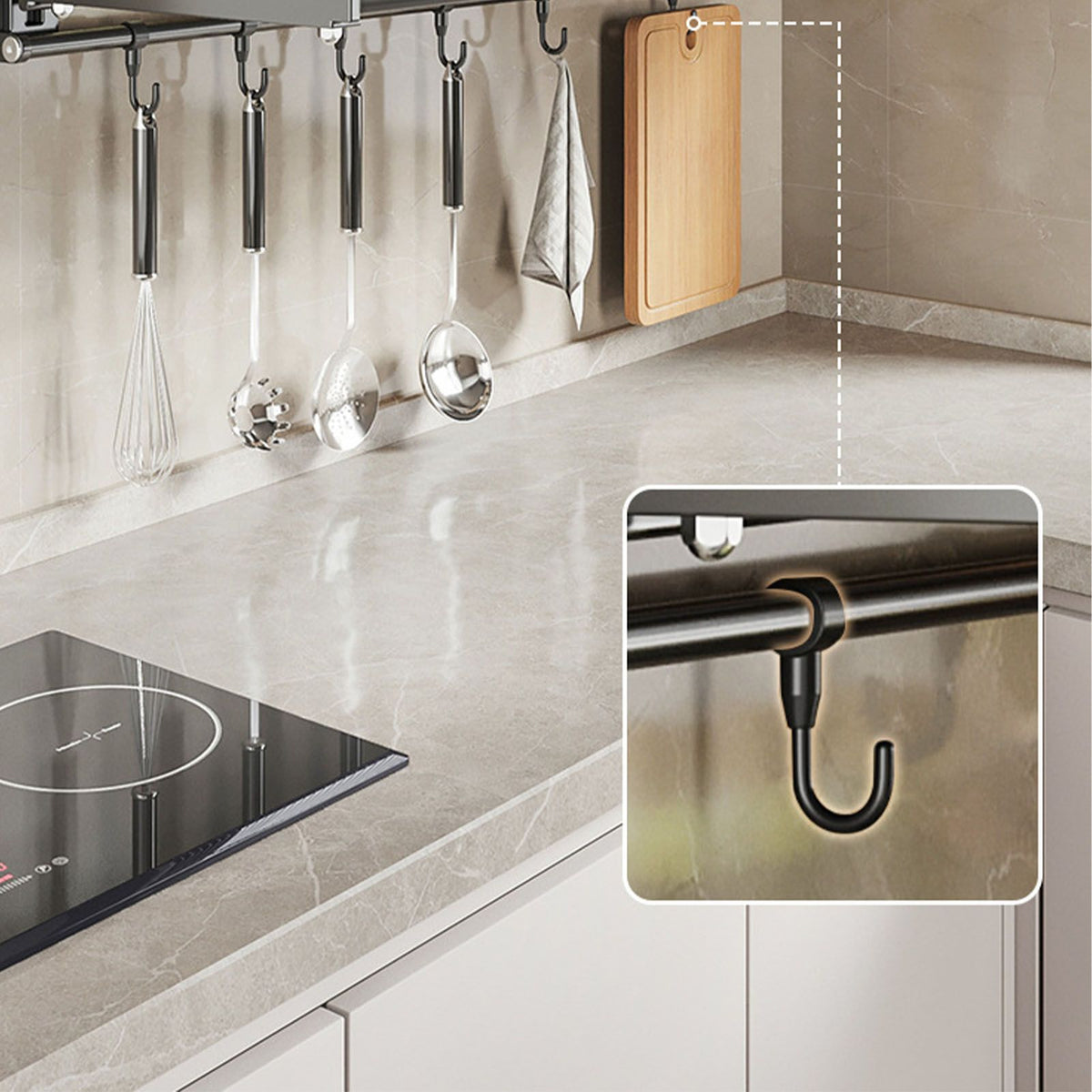 Wall Mount Kitchen Shelf Carbon Steel Punch Free Multifunctional Floating Shelf Hanging Spice Rack for Utensils
