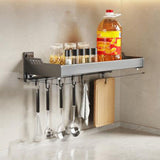 Wall Mount Kitchen Shelf Carbon Steel Punch Free Multifunctional Floating Shelf Hanging Spice Rack for Utensils