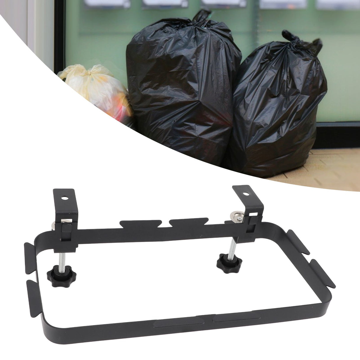 Trash Bag Holder Rack with Adjustable Clamp Hanging Stand Carbon Steel Portable Heavy Load Garbage Hook for Cabinet Camp