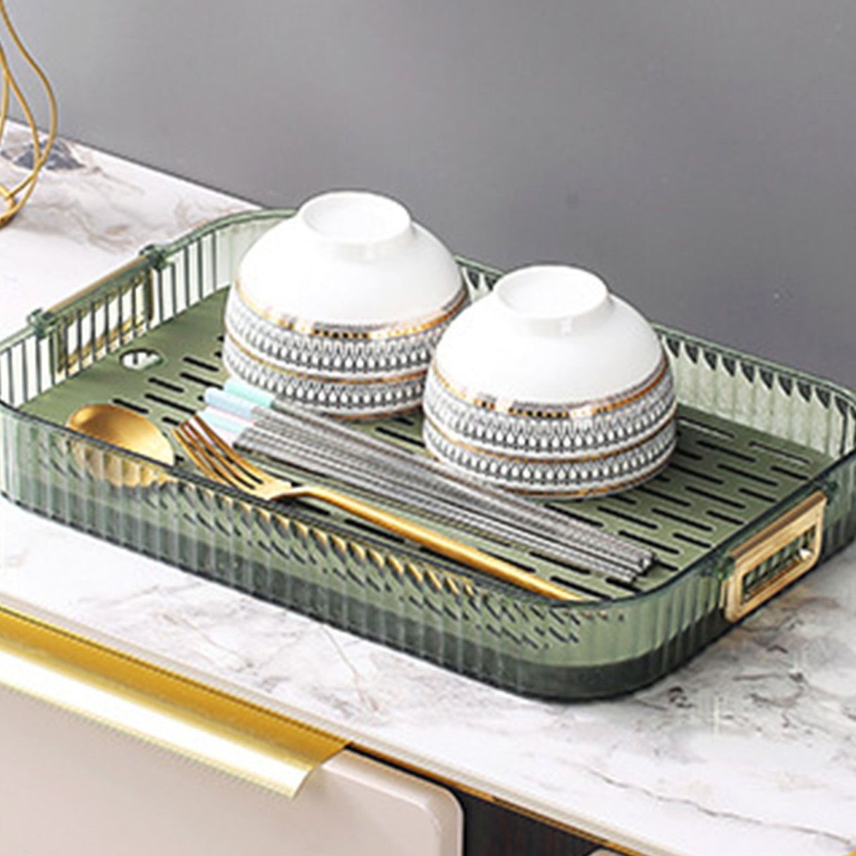Dish Drain Tray Multipurpose Innovative Light Luxury Double Layers Efficient Draining Drain Tray for Tea Fruit Dish L