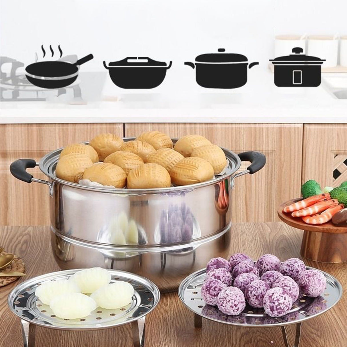 Steaming Rack with Removable Leg Stainless Steel Steam Tray Stand Cooking Bread Rack Kitchen Tool 22cm