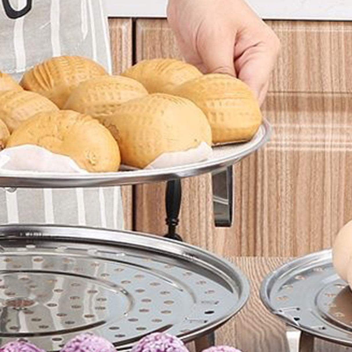 Steaming Rack with Removable Leg Stainless Steel Steam Tray Stand Cooking Bread Rack Kitchen Tool 22cm