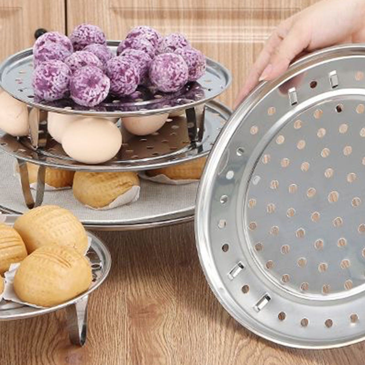 Steaming Rack with Removable Leg Stainless Steel Steam Tray Stand Cooking Bread Rack Kitchen Tool 22cm