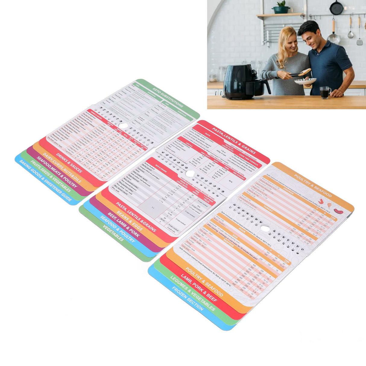 3 Pack Pot Sheets Magnet Set Fryer Pressure Cooker Keto Food Perfect Temperature Cooking Time Guide for Meat Beef Pork Vegetable Kitchen Gadgets