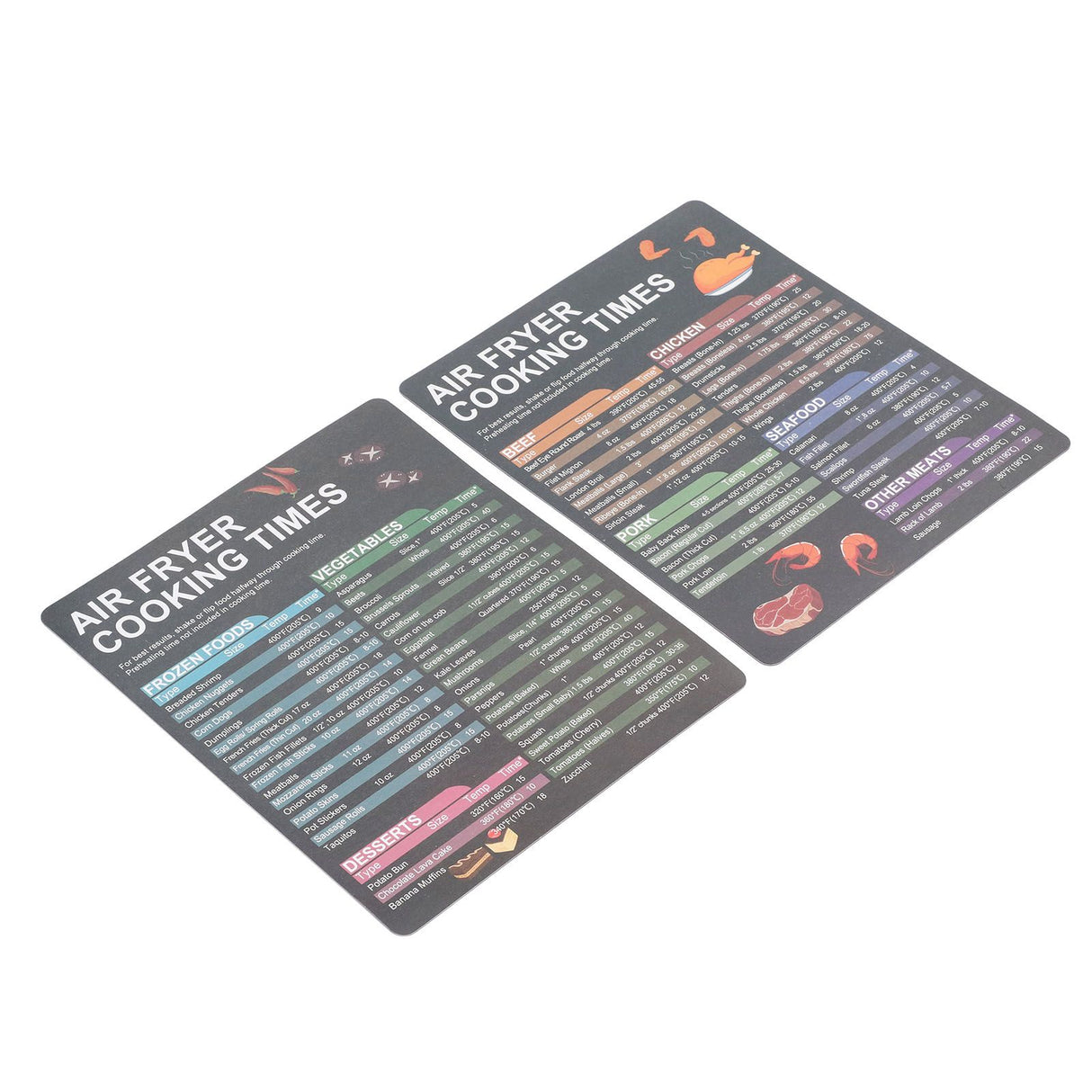 2PCS Fryer Cheat Sheet Magnetic Cooking Times Chart Easy to Read Reference Guide Water Oil Resistant Fryer Accessory for Kitchen