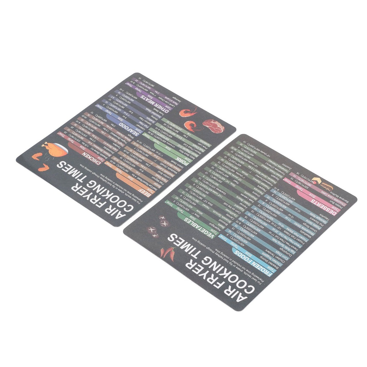2PCS Fryer Cheat Sheet Magnetic Cooking Times Chart Easy to Read Reference Guide Water Oil Resistant Fryer Accessory for Kitchen