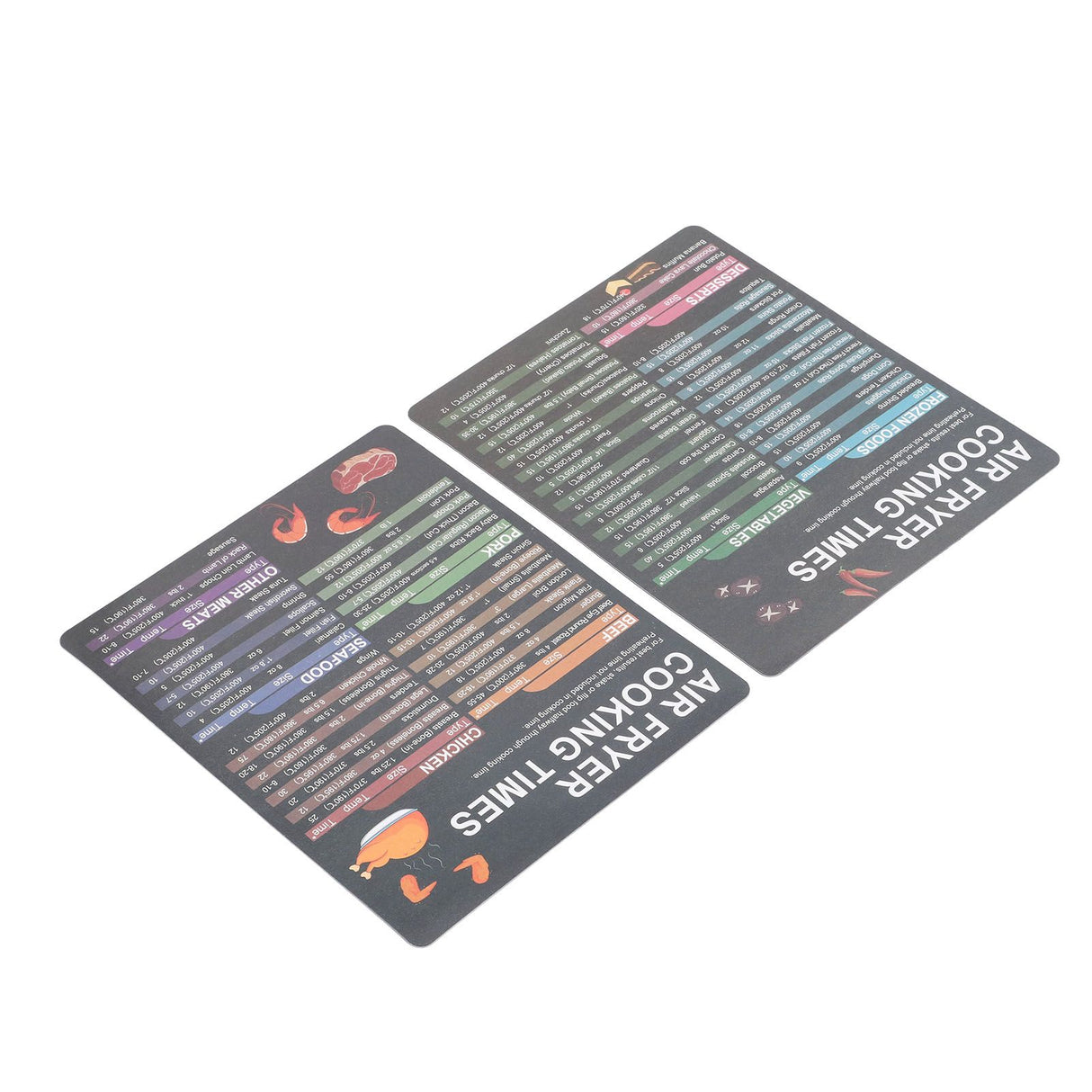 2PCS Fryer Cheat Sheet Magnetic Cooking Times Chart Easy to Read Reference Guide Water Oil Resistant Fryer Accessory for Kitchen