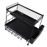 Dish Drying Rack 2 Layer Foldable Versatile Convenient Storage Dish Drainer Rack with Utensil Holder for Home - Low Angle