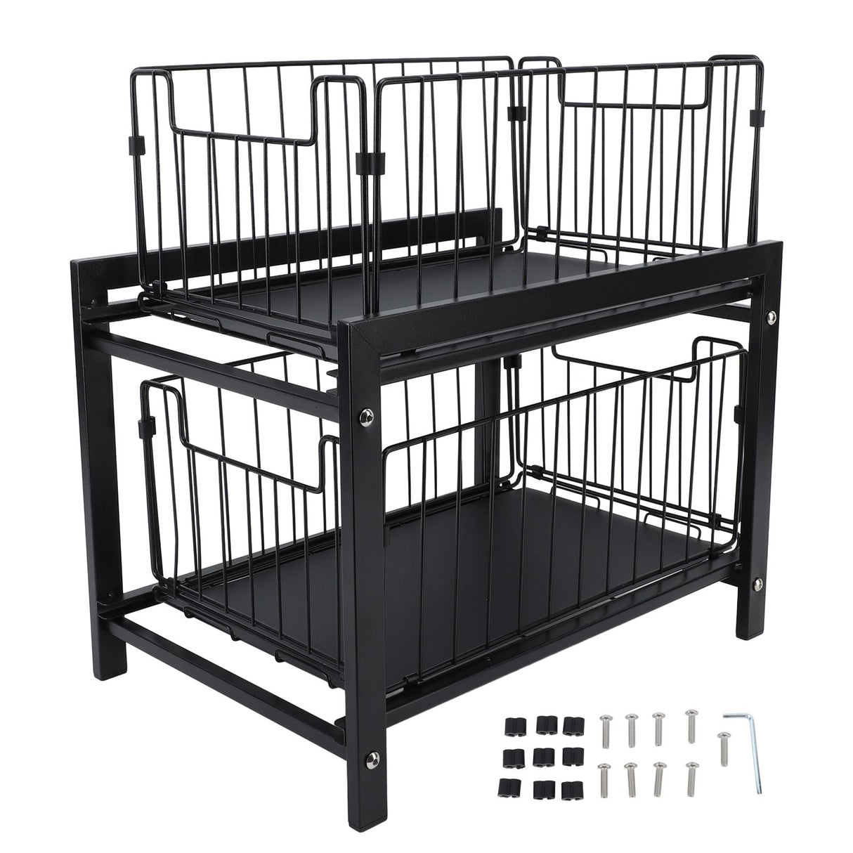 Under Sink Organizer Iron 2 Tier Pull Out Spice Rack Countertop Storage Shelf for Kitchen Bathroom Cabinet