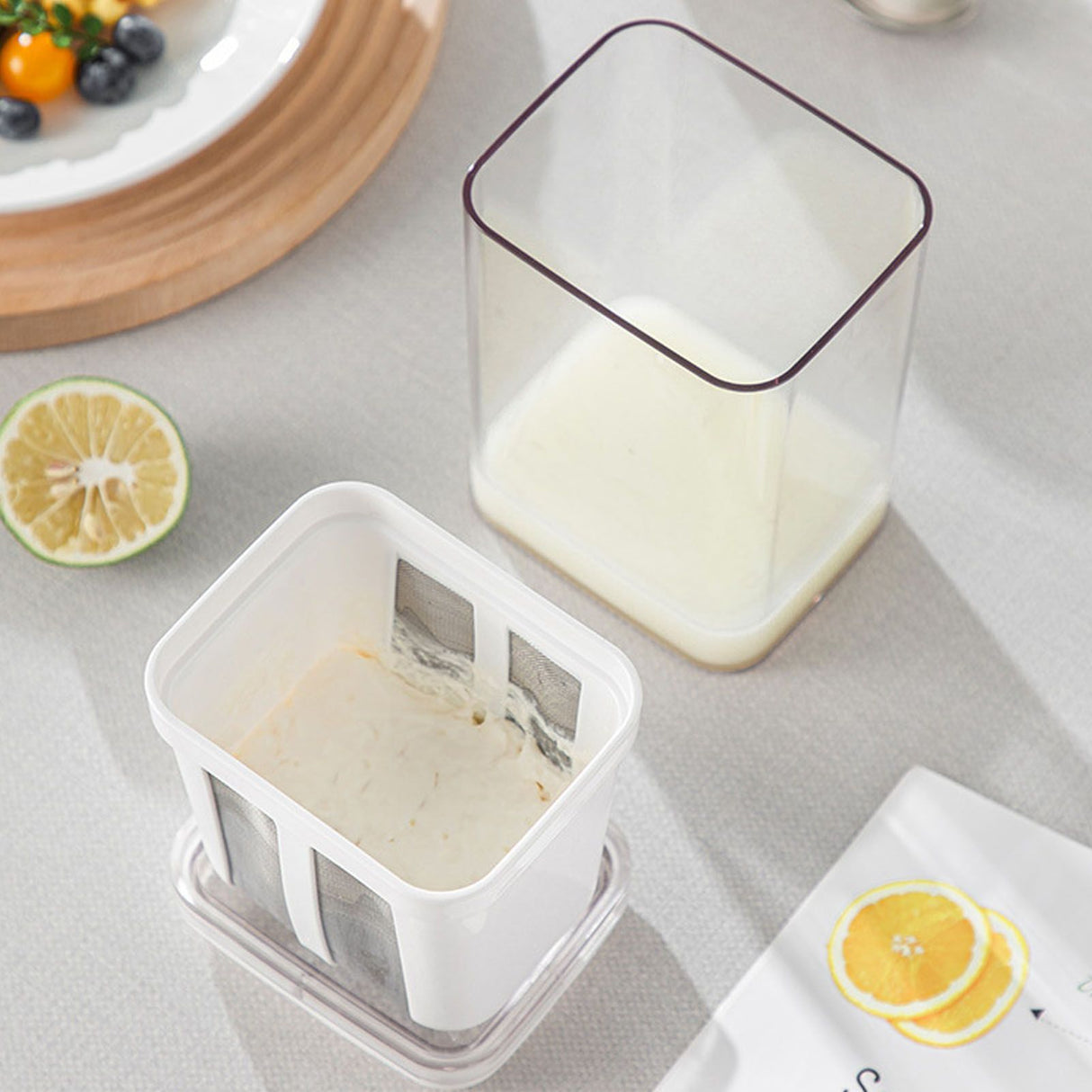Yogurt Strainer 1100ml Stainless Steel 80 Mesh Fine Hole See Through Easy Operation Whey Separator for Home Kitchen