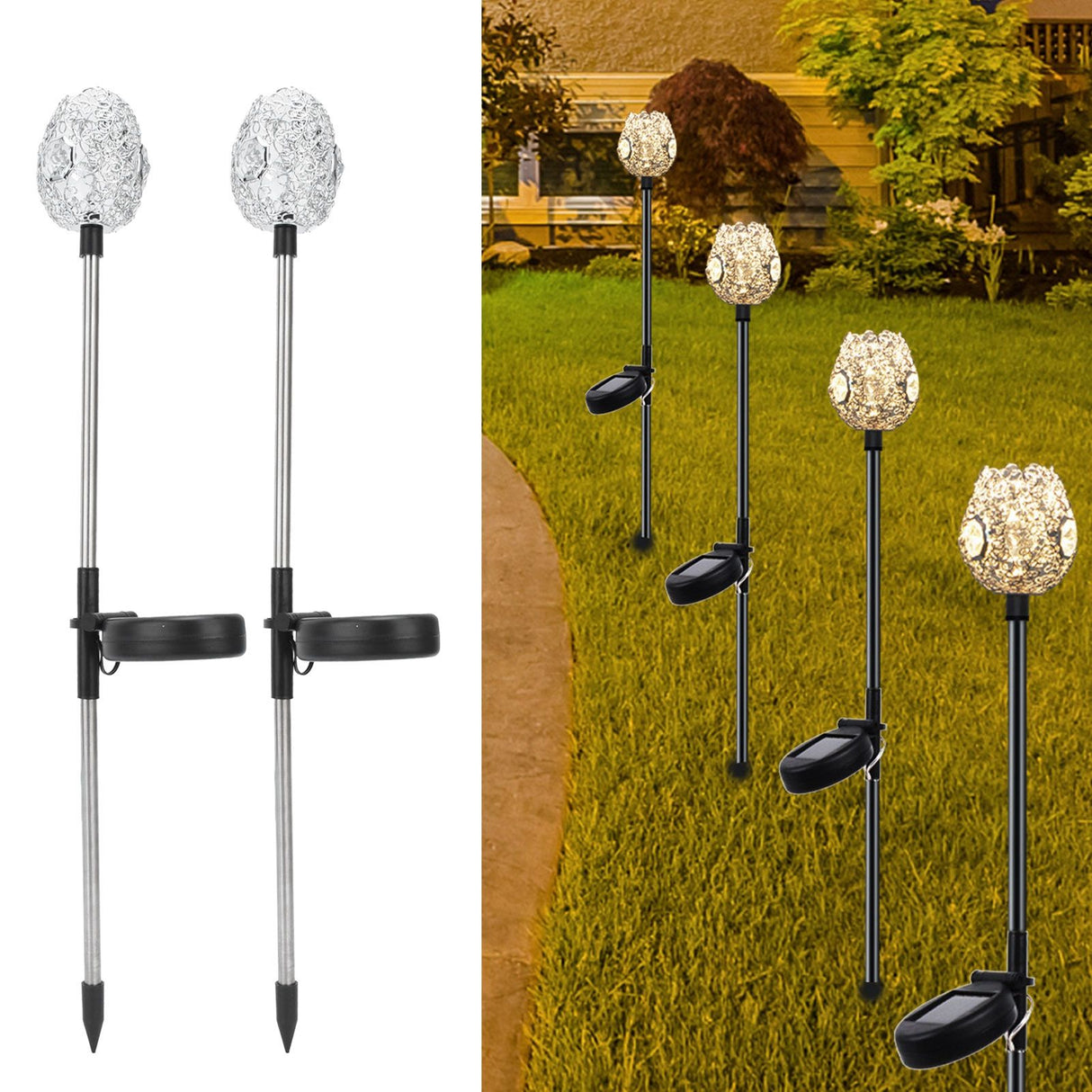 2PCS Solar Garden Light Waterproof Solar Powered Stake Lawn Lamp for Outdoor Courtyard Decor Warm Light